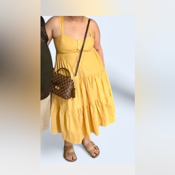Madewell Yellow tiered midi dress with straps and button-up front size 8P - Picture 2 of 5